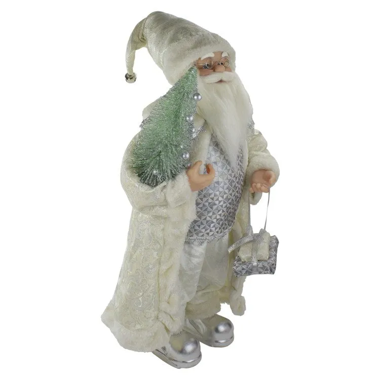 2' Standing Santa Christmas Figurine Carrying a Green Pine Tree