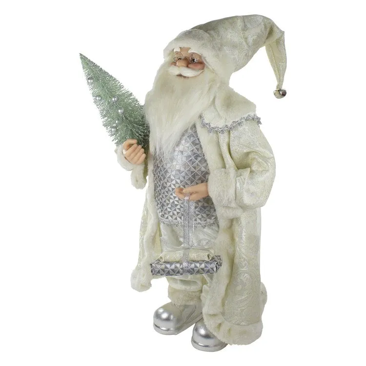 2' Standing Santa Christmas Figurine Carrying a Green Pine Tree