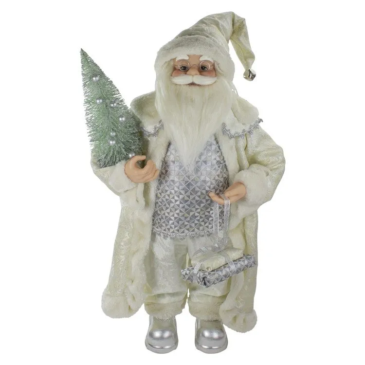 2' Standing Santa Christmas Figurine Carrying a Green Pine Tree