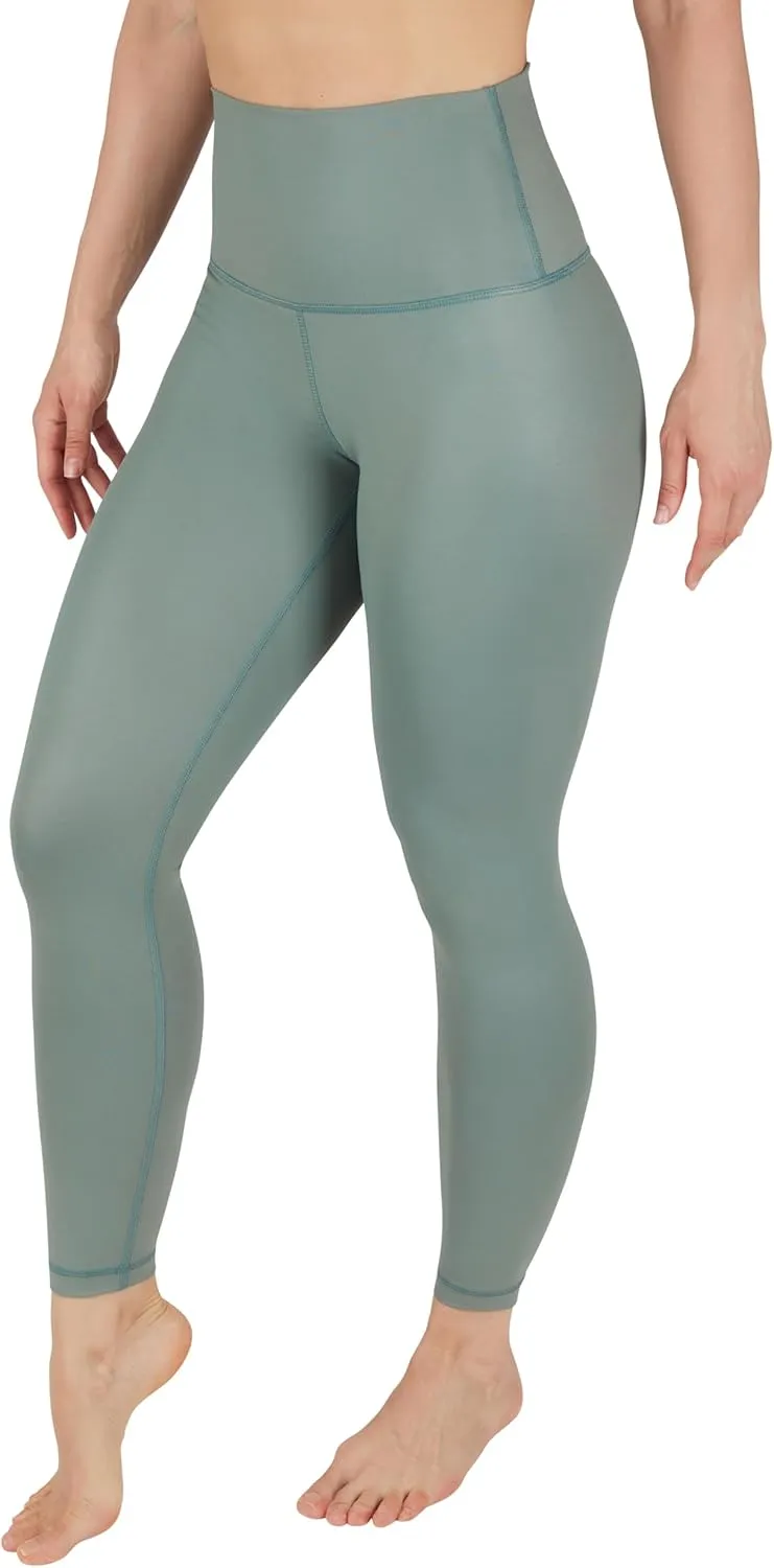 90 Degree By Reflex Womens High Waist High Shine Faux Leather Disco Ankle Leggings
