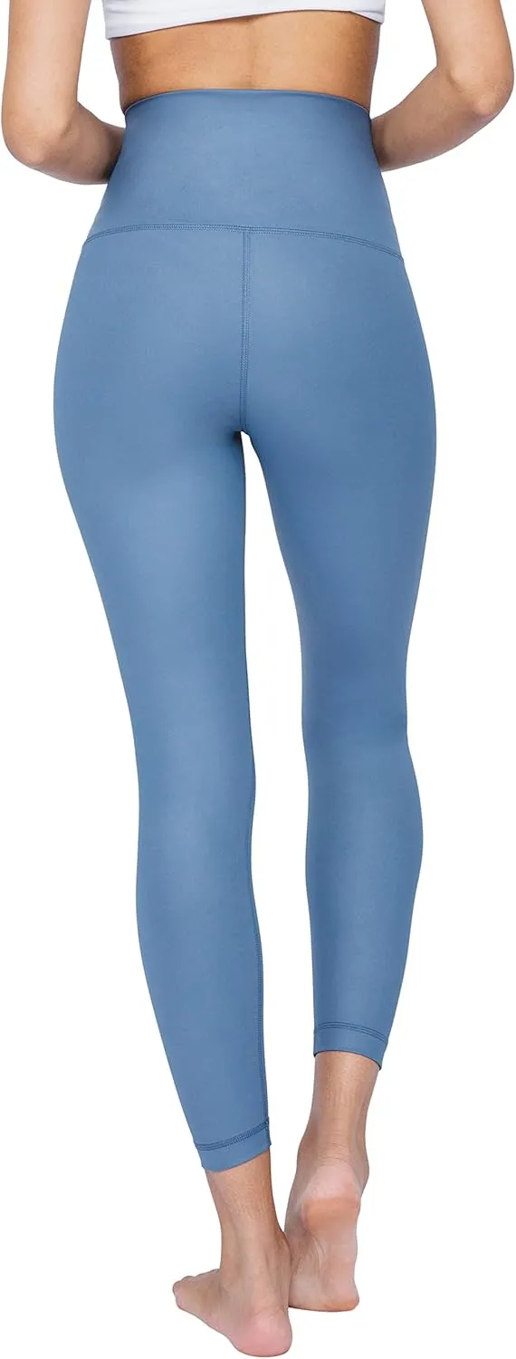 90 Degree By Reflex Womens High Waist High Shine Faux Leather Disco Ankle Leggings