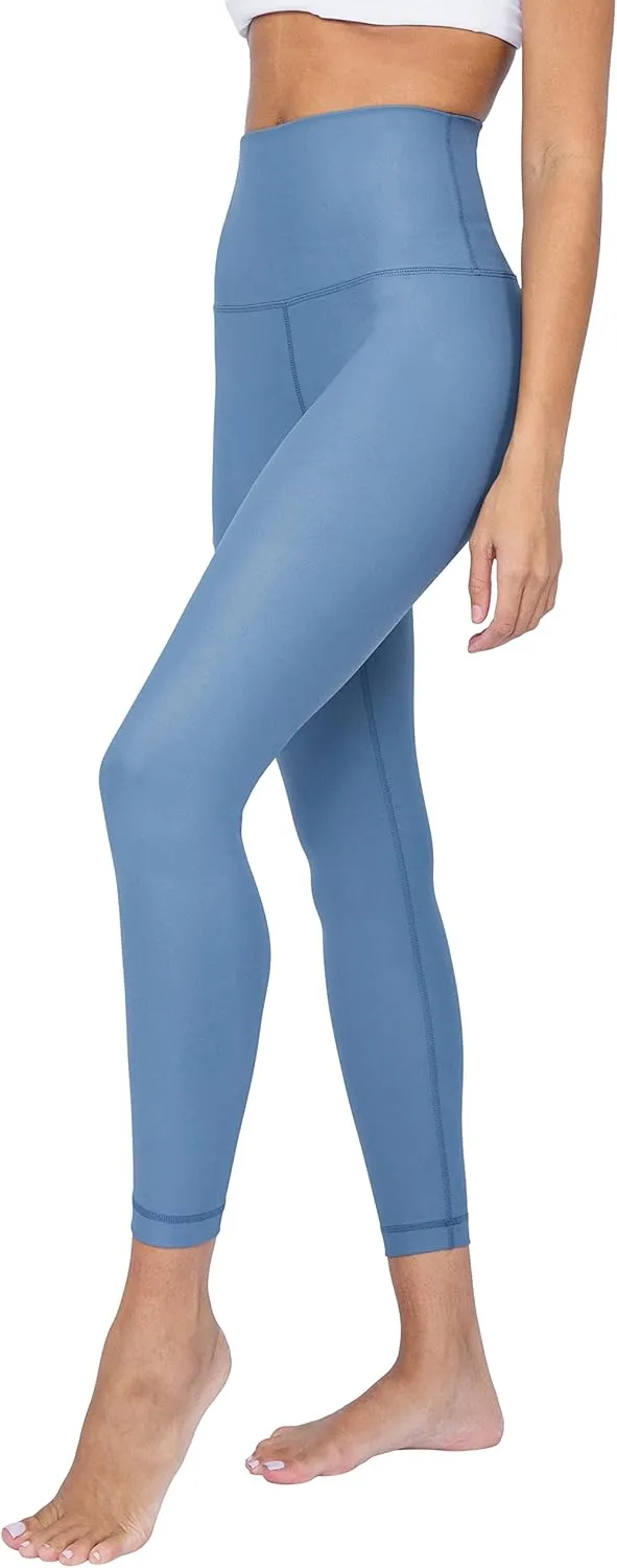 90 Degree By Reflex Womens High Waist High Shine Faux Leather Disco Ankle Leggings