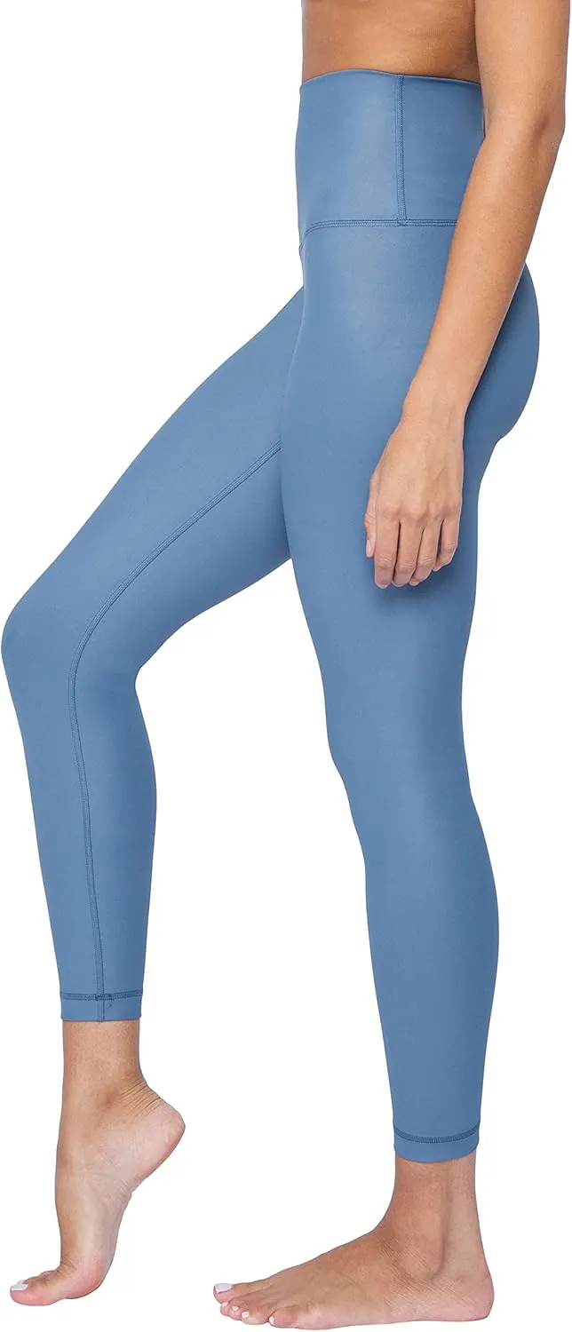 90 Degree By Reflex Womens High Waist High Shine Faux Leather Disco Ankle Leggings