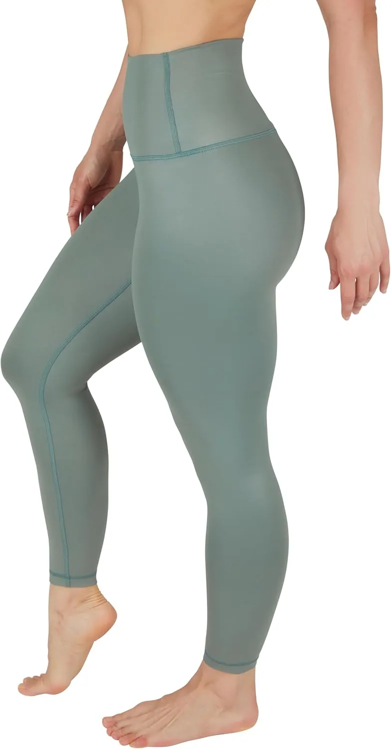 90 Degree By Reflex Womens High Waist High Shine Faux Leather Disco Ankle Leggings