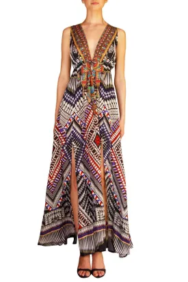 African Print Long Sexy Black Dress