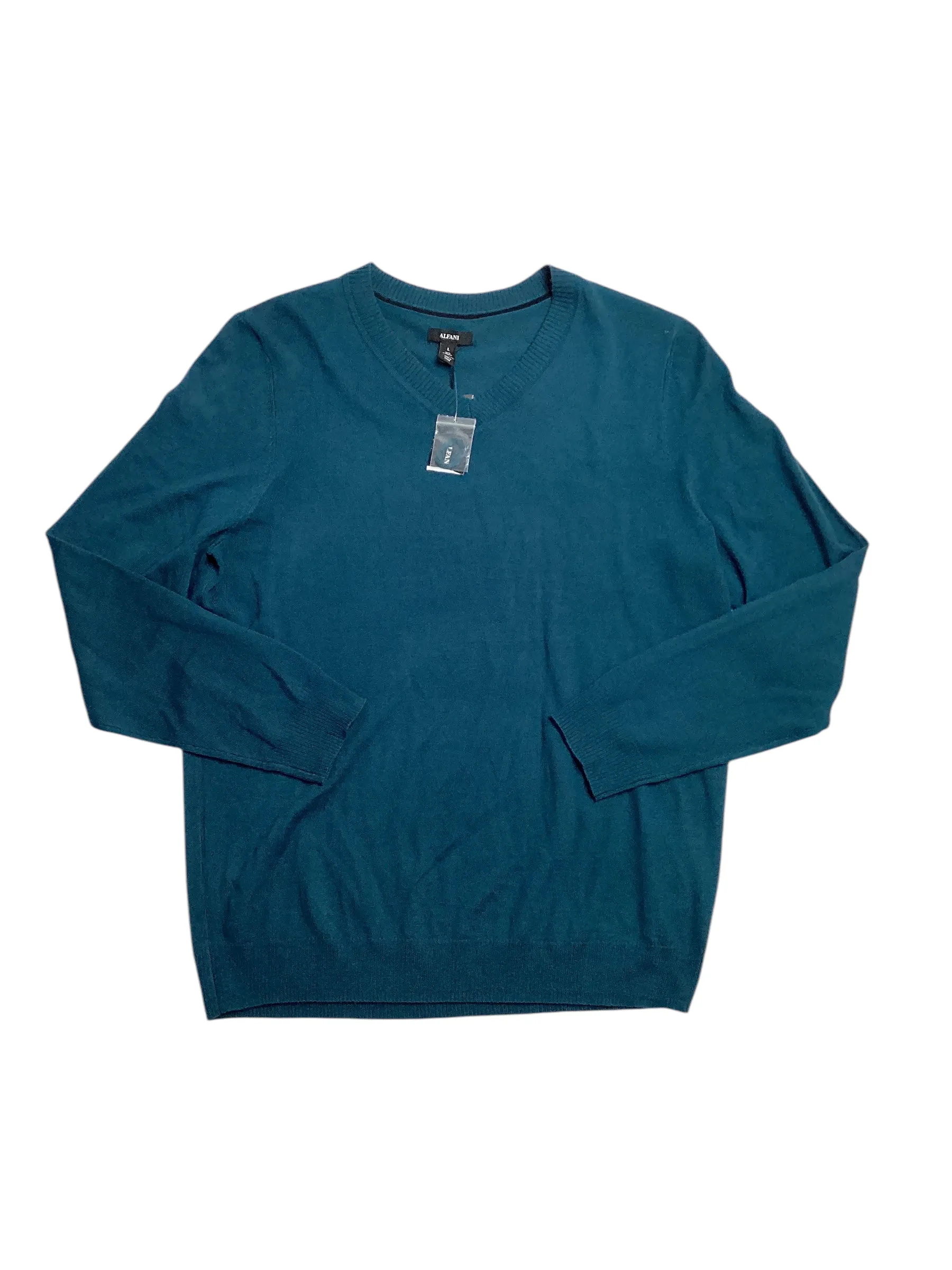 Alfani Men's Long Sleeve V Neck Merino Sweater Dark Kale Blue 2XL