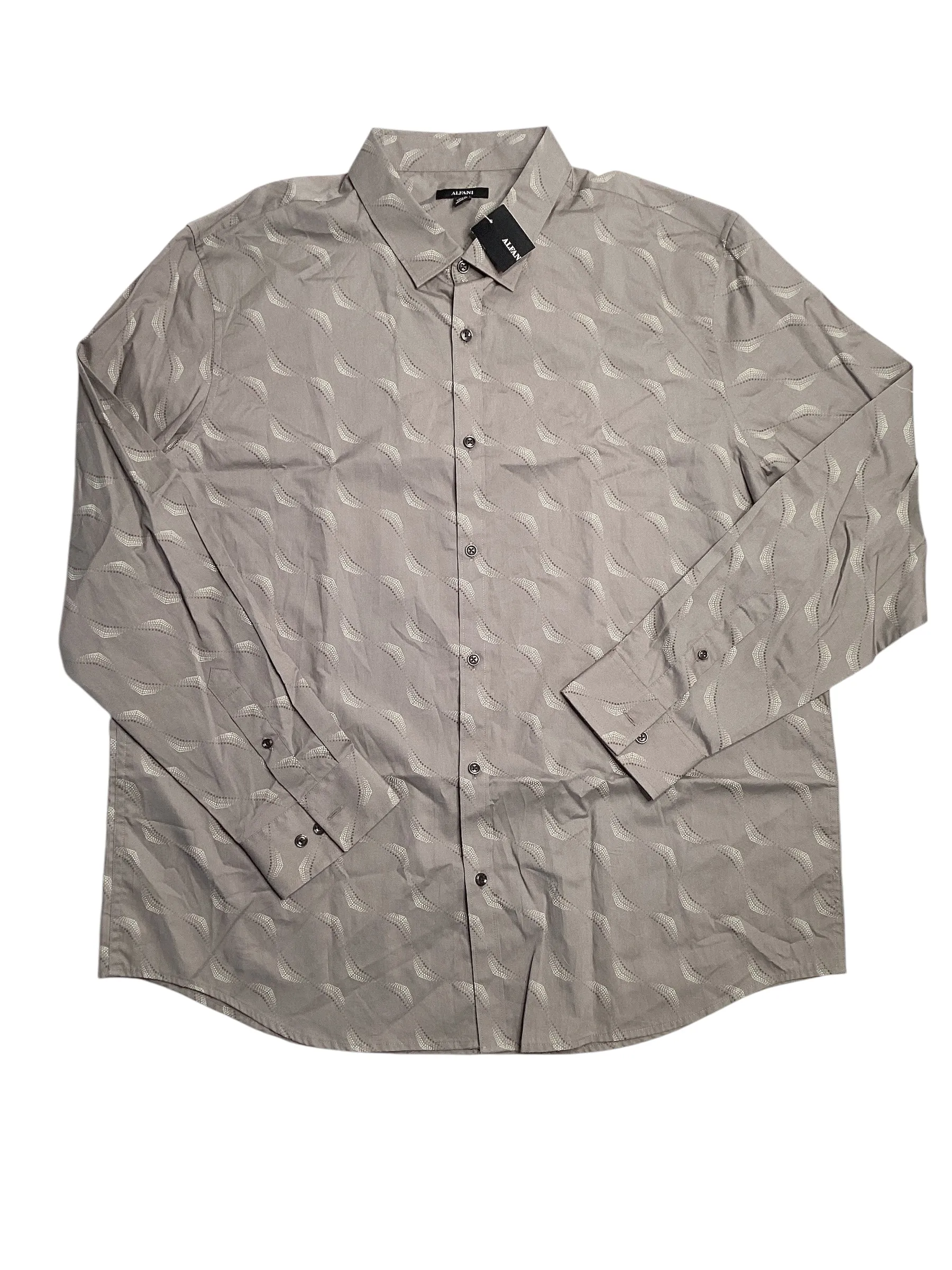 Alfani Mens Regular fit Long Sleeve Button-Up Shirt XL Grey Stretch