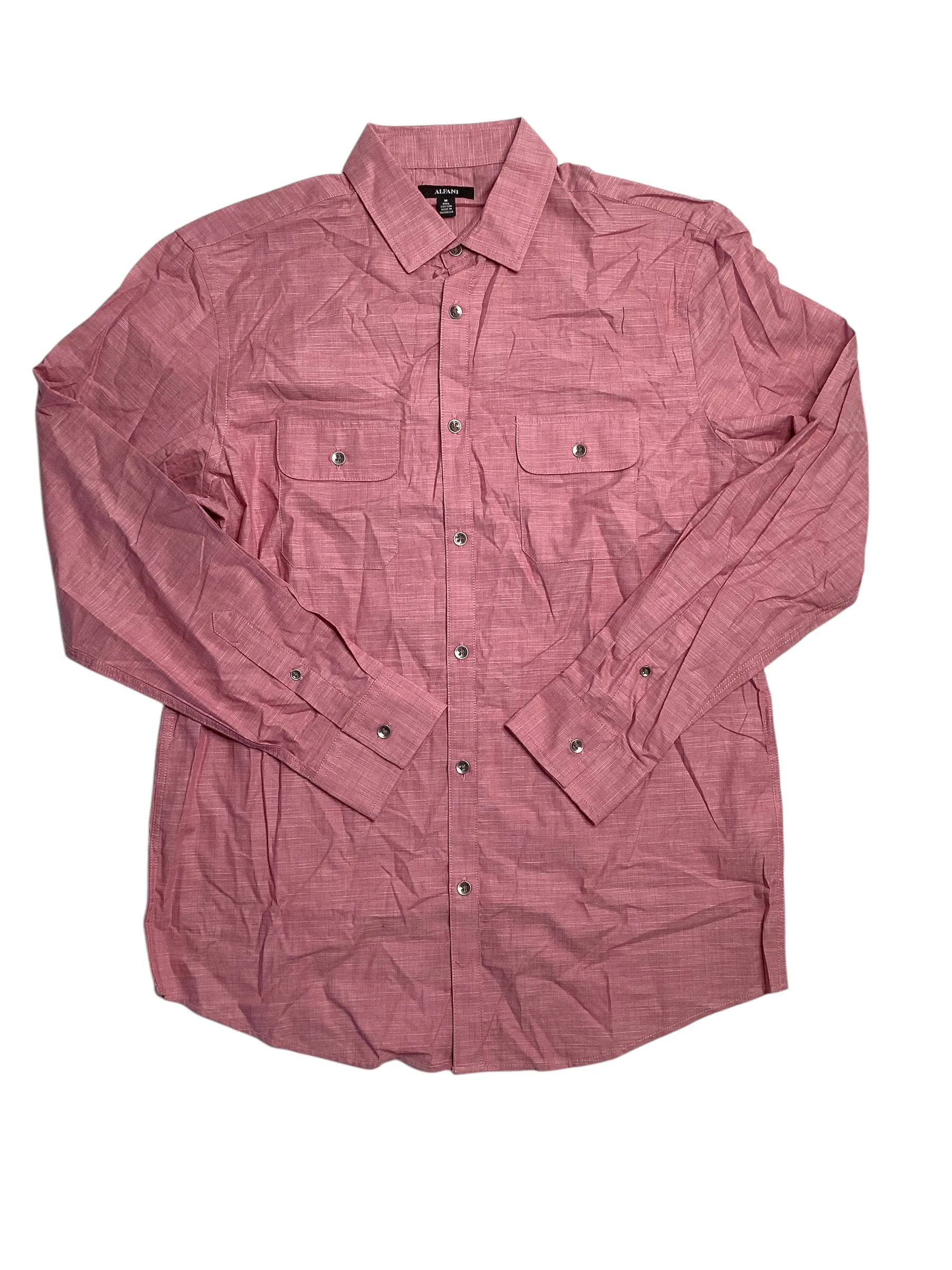 Alfani Mens Regular Fit Solid Button Down Shirt Smudge Cranberry Red  Medium