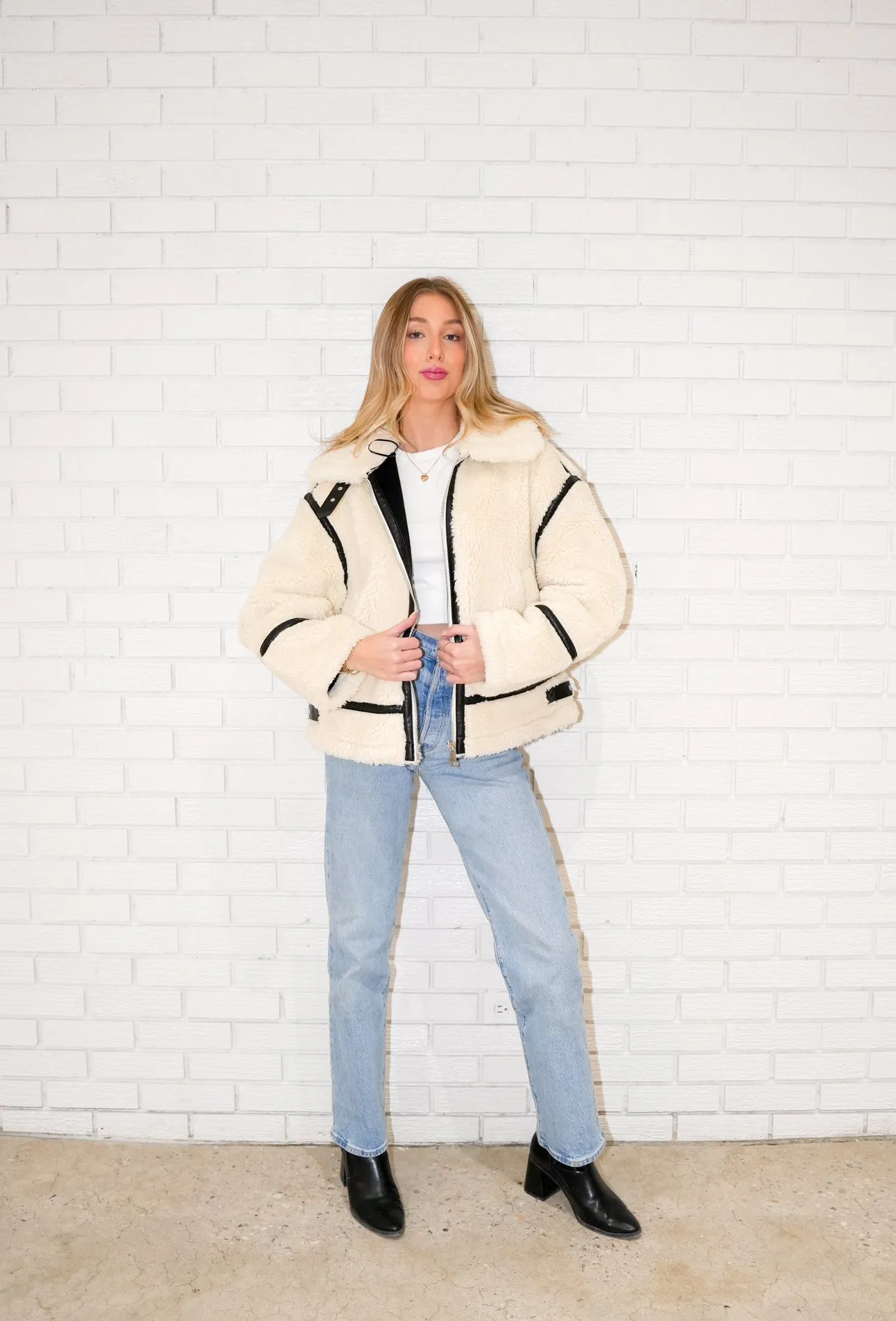 Alta Faux Fur Biker Jacket | Creme