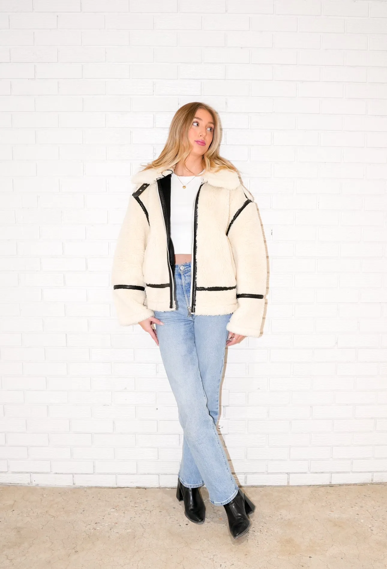 Alta Faux Fur Biker Jacket | Creme