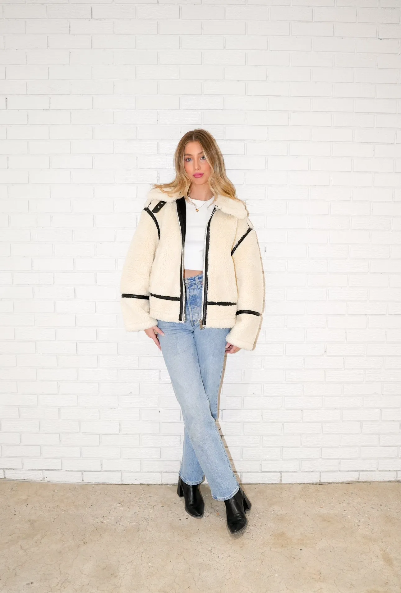 Alta Faux Fur Biker Jacket | Creme
