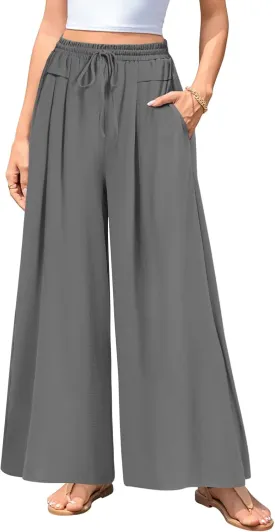 Aodemo Women's Palazzo Pants Dressy Wide Leg Pants High Waist Casual Beach Flowy Culottes with Pockets