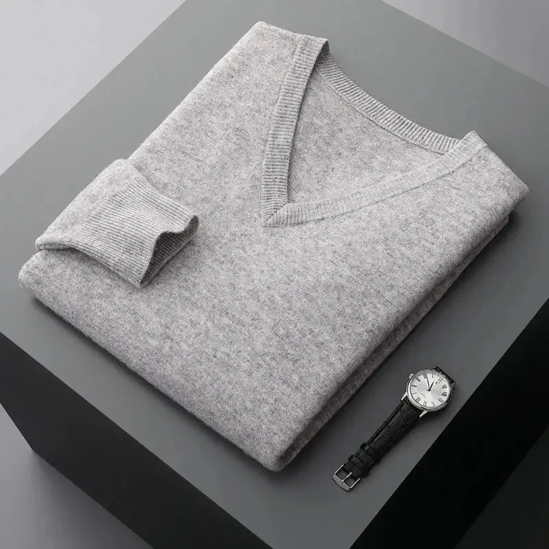 Autumn And Winter New Men's V-Neck Cashmere Loose