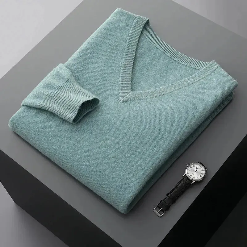 Autumn And Winter New Men's V-Neck Cashmere Loose