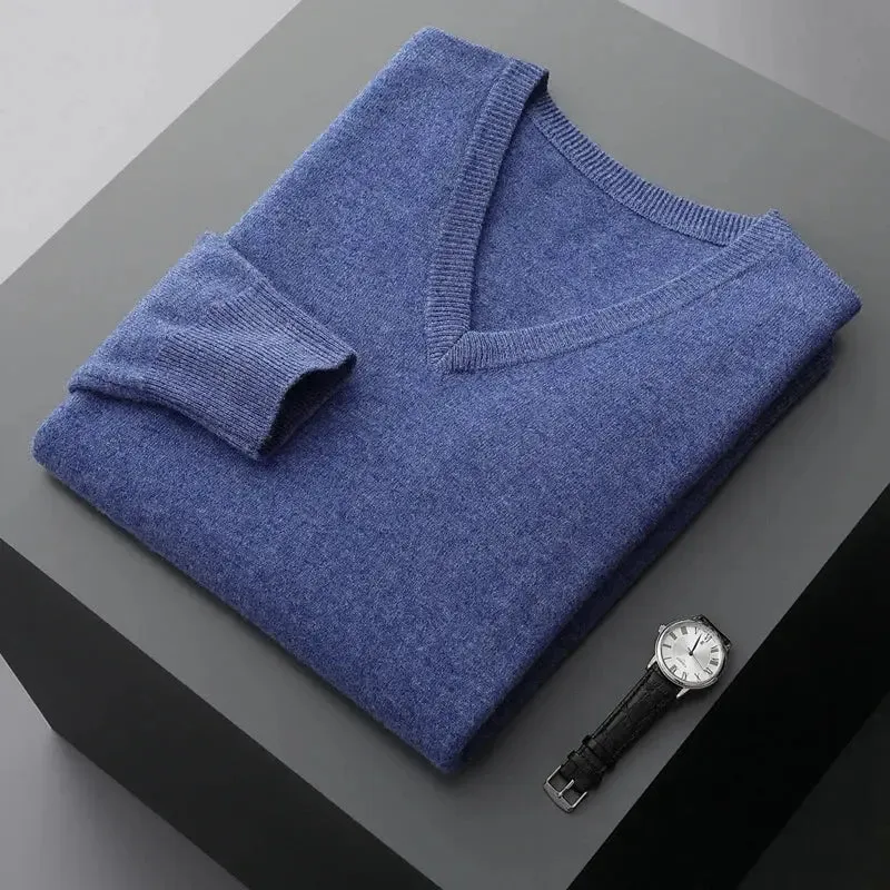 Autumn And Winter New Men's V-Neck Cashmere Loose