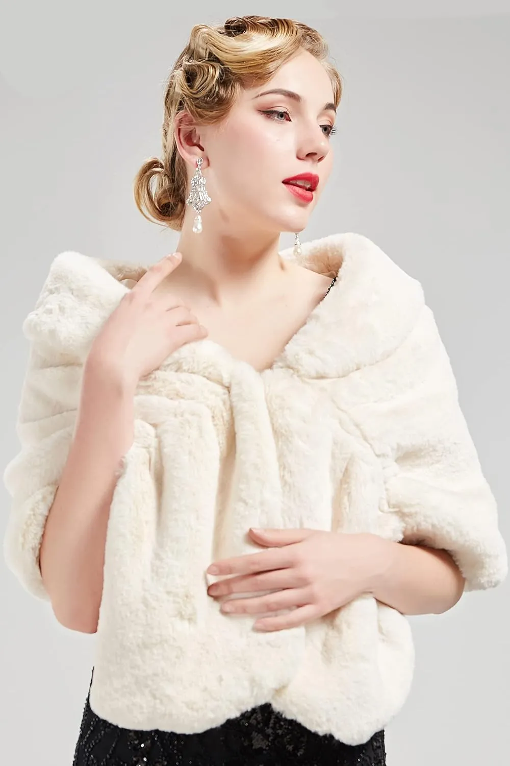 BABEYOND Womens Faux Fur Collar Shawl Faux Fur Scarf Wrap Evening Cape for Winter Coat