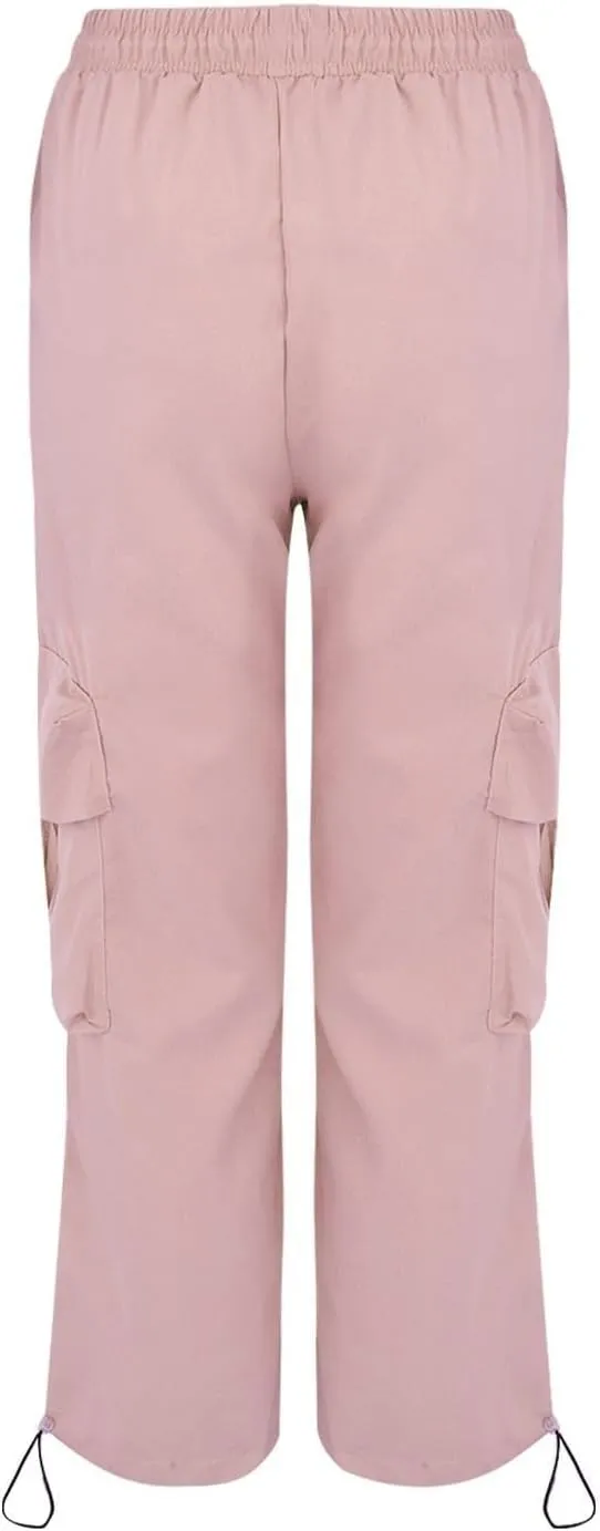 Baggy Cargo Pants Women Casual High Waisted Parachute Pants Drawstring Loose Hip Hop Wide Leg Pant Y2K Streetwear