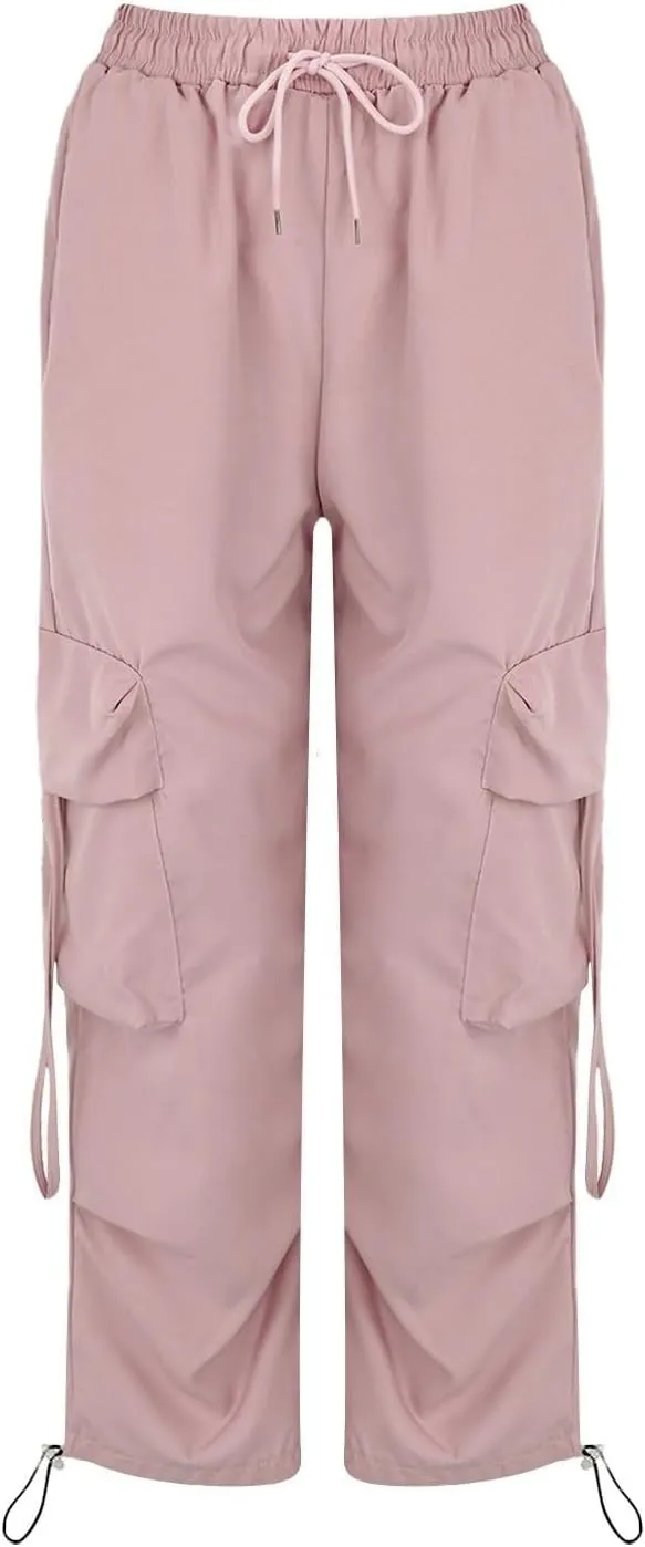 Baggy Cargo Pants Women Casual High Waisted Parachute Pants Drawstring Loose Hip Hop Wide Leg Pant Y2K Streetwear