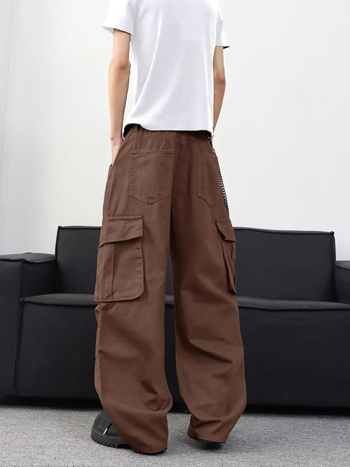 Baggy Denim Cargo Pants for Men with Pockets Mid Weight Wide Leg Hip Hop Skater Jeans Streetwear
