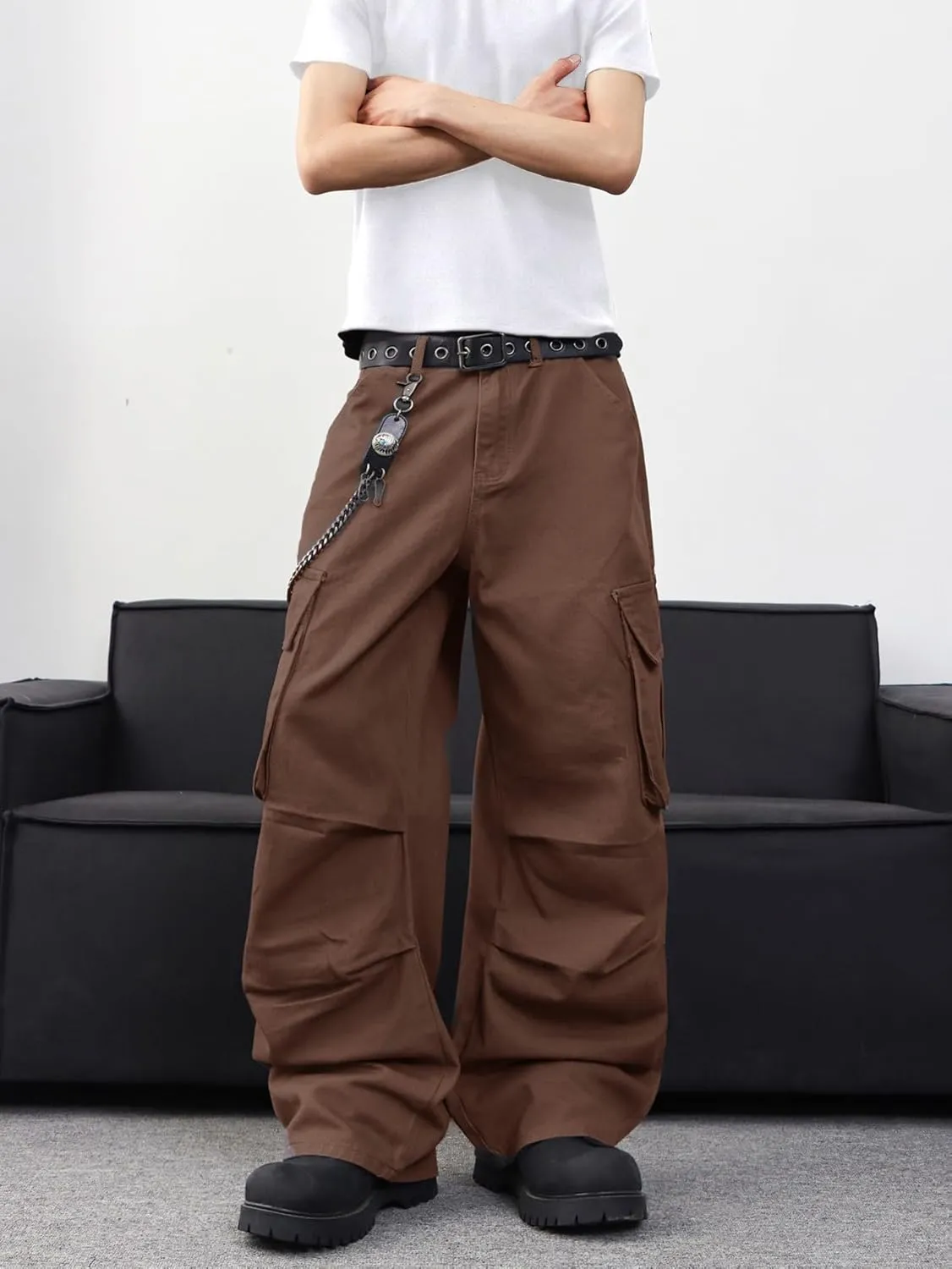 Baggy Denim Cargo Pants for Men with Pockets Mid Weight Wide Leg Hip Hop Skater Jeans Streetwear