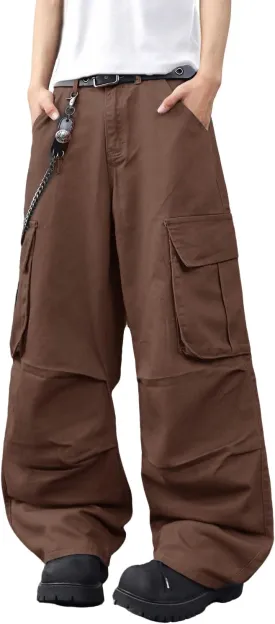 Baggy Denim Cargo Pants for Men with Pockets Mid Weight Wide Leg Hip Hop Skater Jeans Streetwear