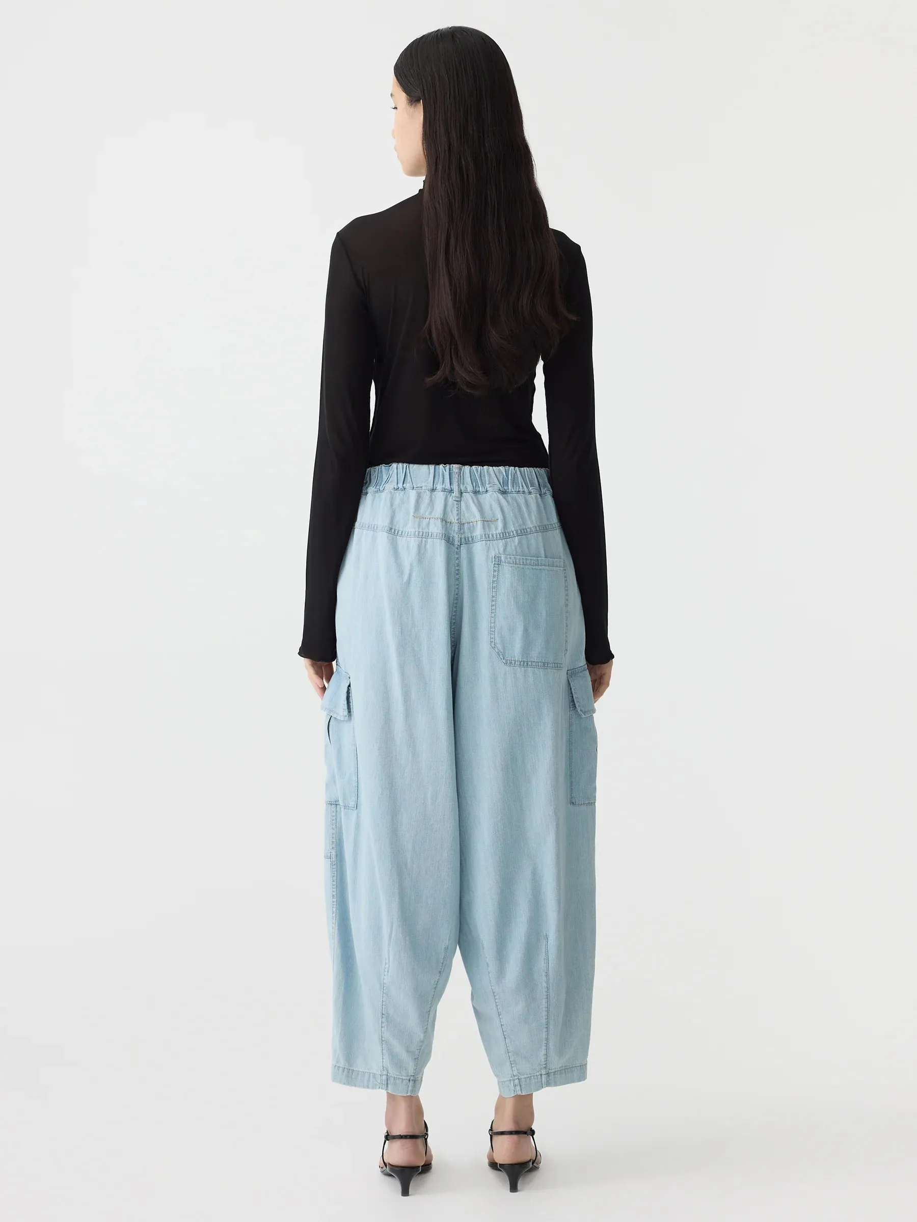 Bassike Denim Utility Cargo Pant in Light Vintage Blue