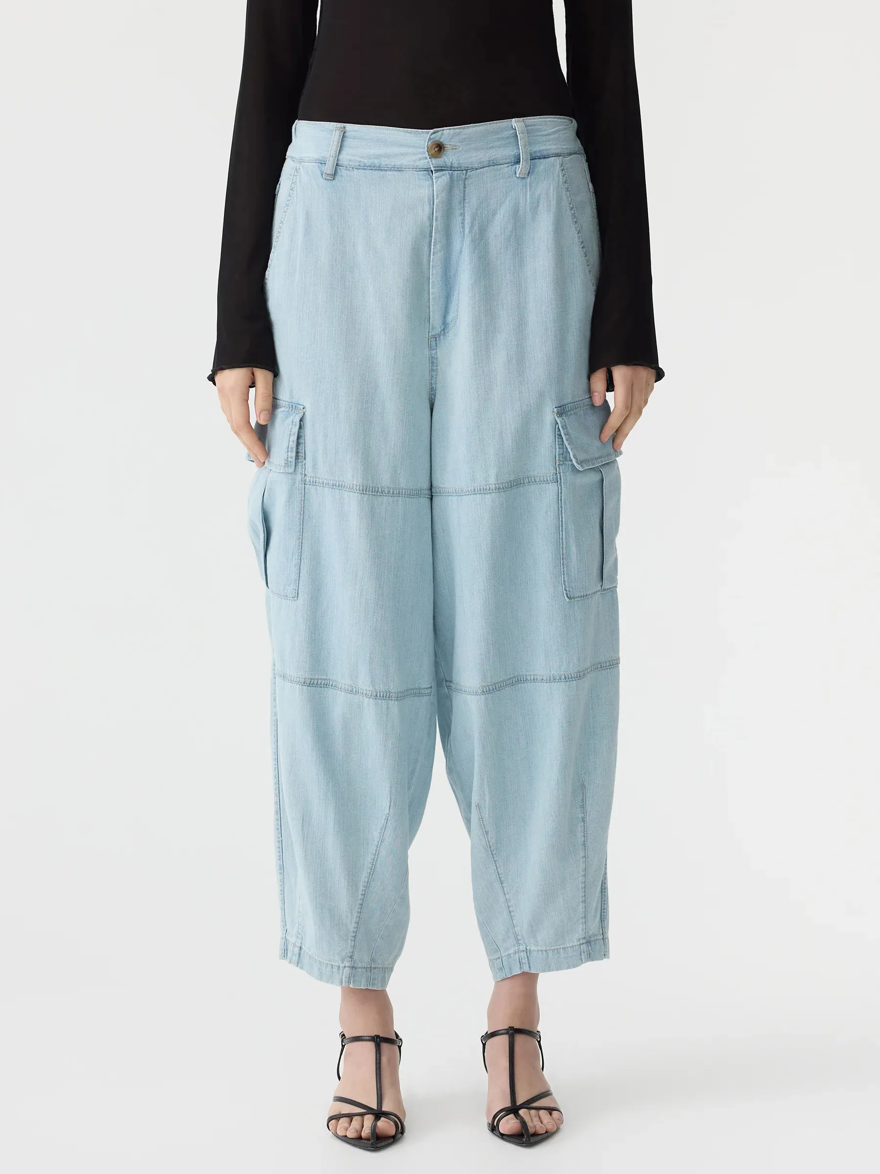 Bassike Denim Utility Cargo Pant in Light Vintage Blue