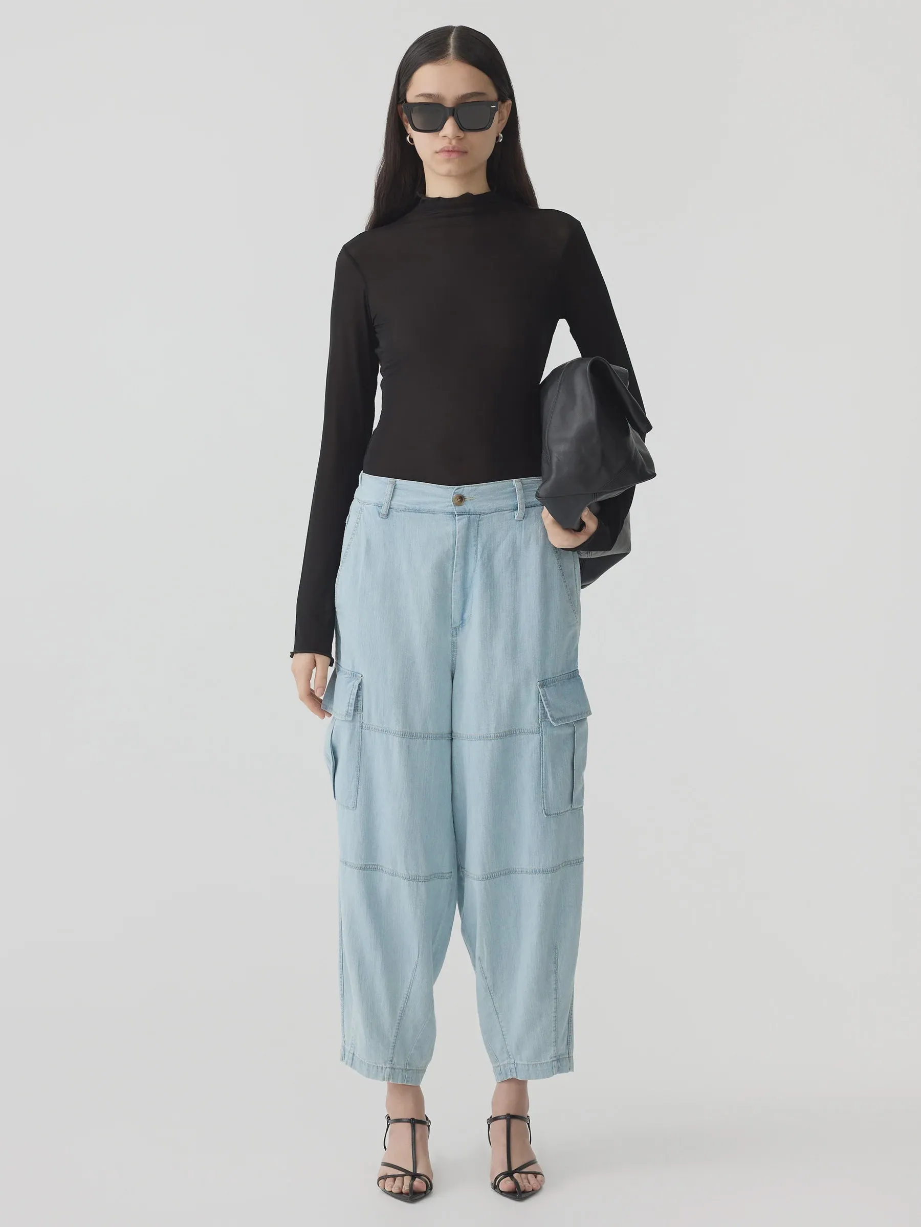 Bassike Denim Utility Cargo Pant in Light Vintage Blue