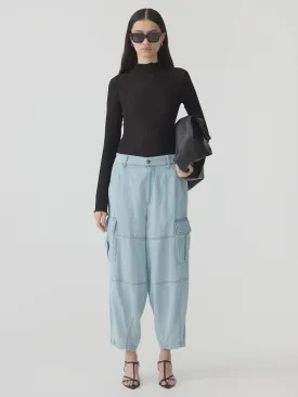 Bassike Denim Utility Cargo Pant in Light Vintage Blue