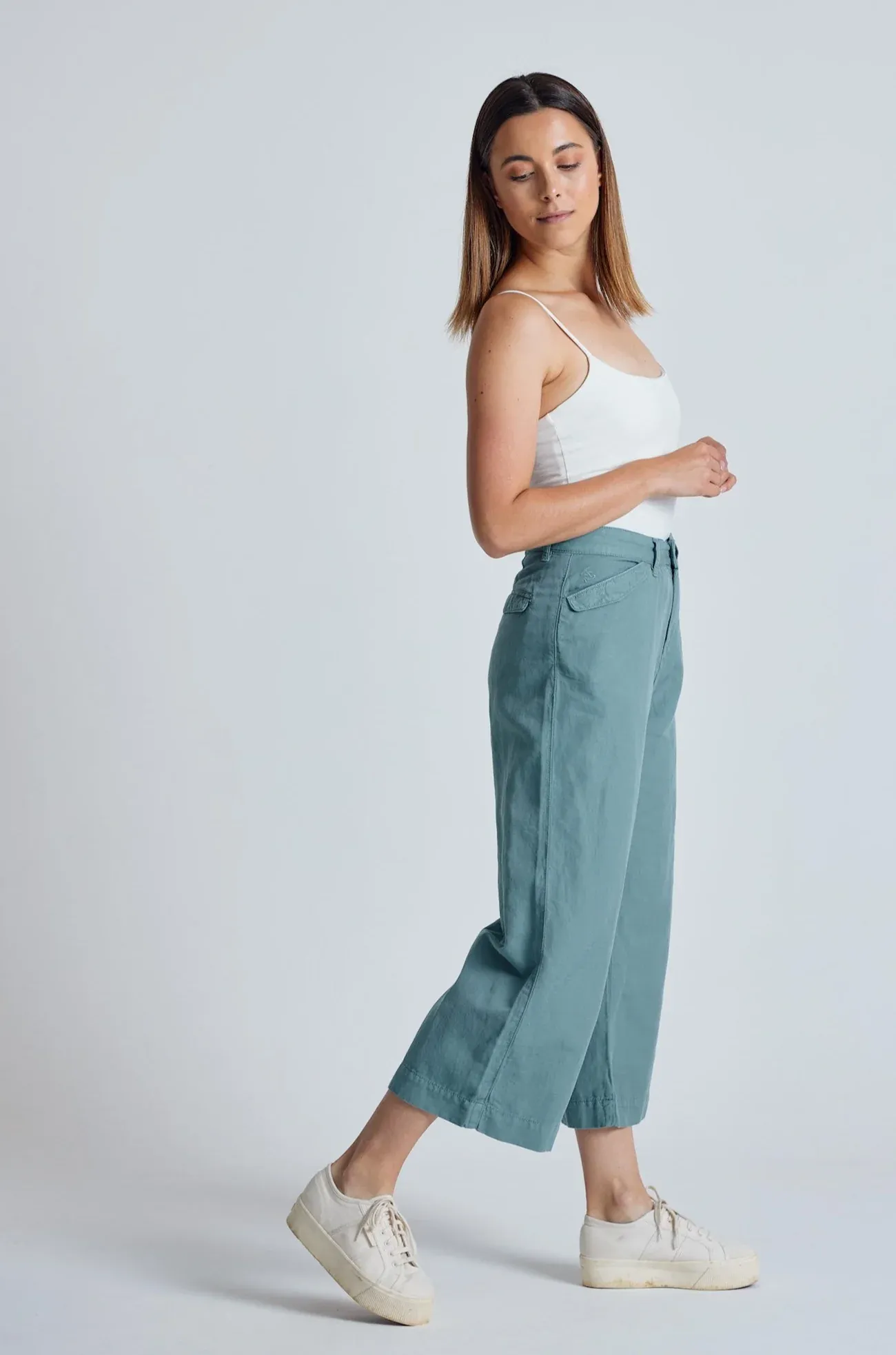 Betty Wide Leg Culottes in Retro-Blue  - GOTS Organic Cotton & Linen