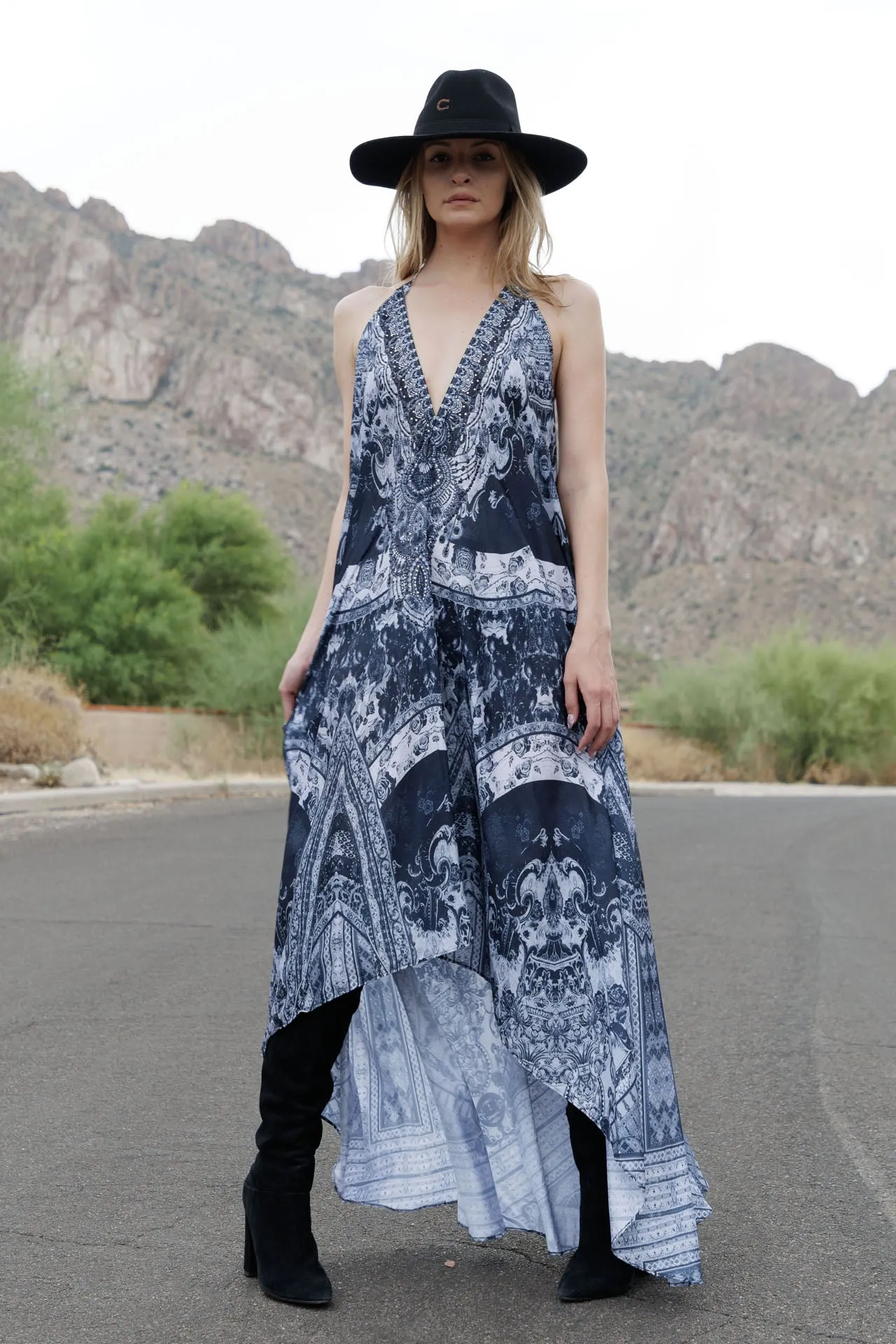 Black Designer Long Maxi Dress