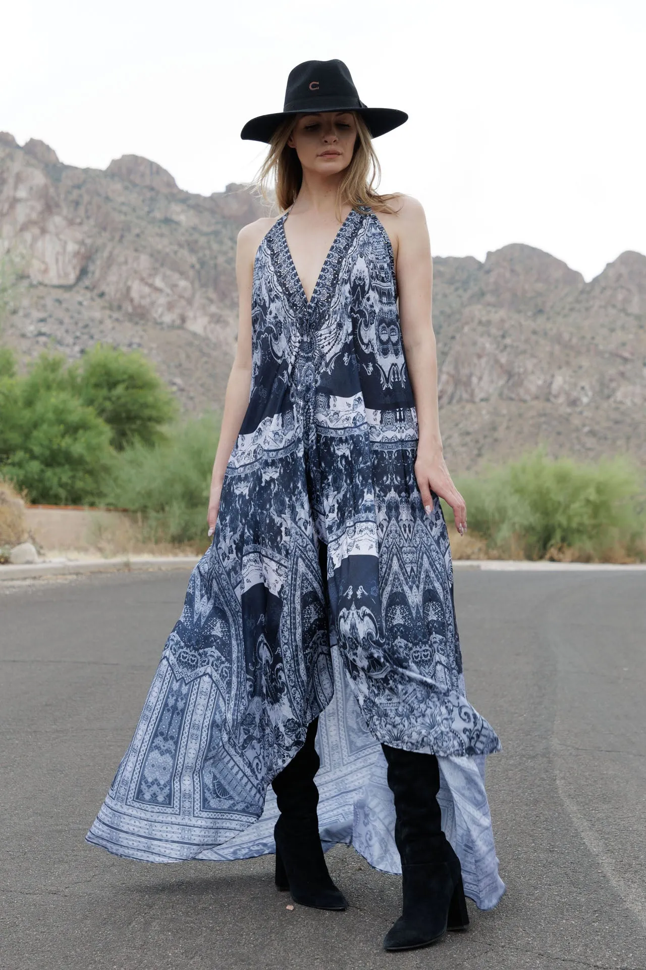 Black Designer Long Maxi Dress