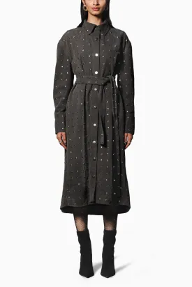Black Washed Denim Studded Trench