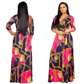 Blake Multi-Print Maxi Dress for Women Floral Maxi Dress Flowy 3/4 Sleeve with Belt