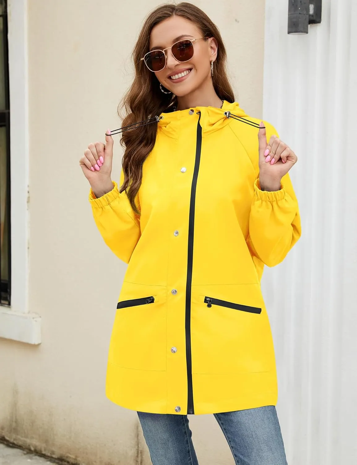 Bloggerlove Packable Rain Jacket Women Raincoat Waterproof Windbreaker Climbing Outdoor Hooded Trench Coats S-XXL