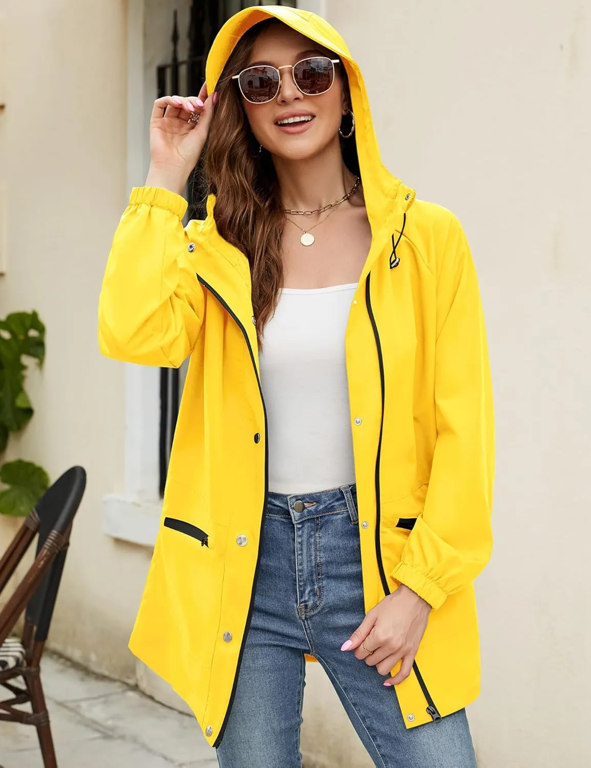 Bloggerlove Packable Rain Jacket Women Raincoat Waterproof Windbreaker Climbing Outdoor Hooded Trench Coats S-XXL
