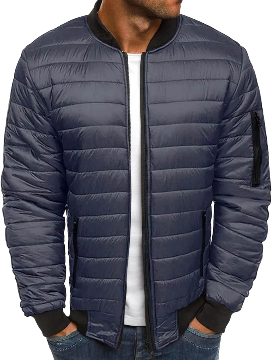 Bomber Jacket Men Diamond Casual Zip Up Quilted Varsity Jackets Winter Warm Lightweight Padded Outwear Flight Coat