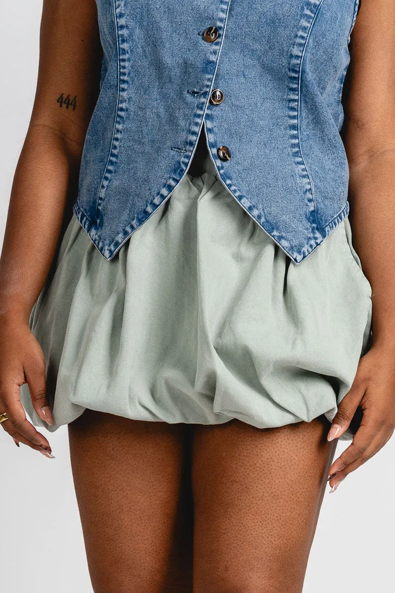 Bubble mini skirt sage green