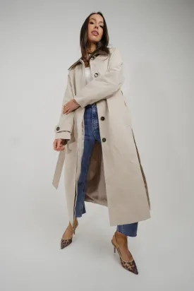 Caitlyn Longline Contrast Trench Coat In Beige