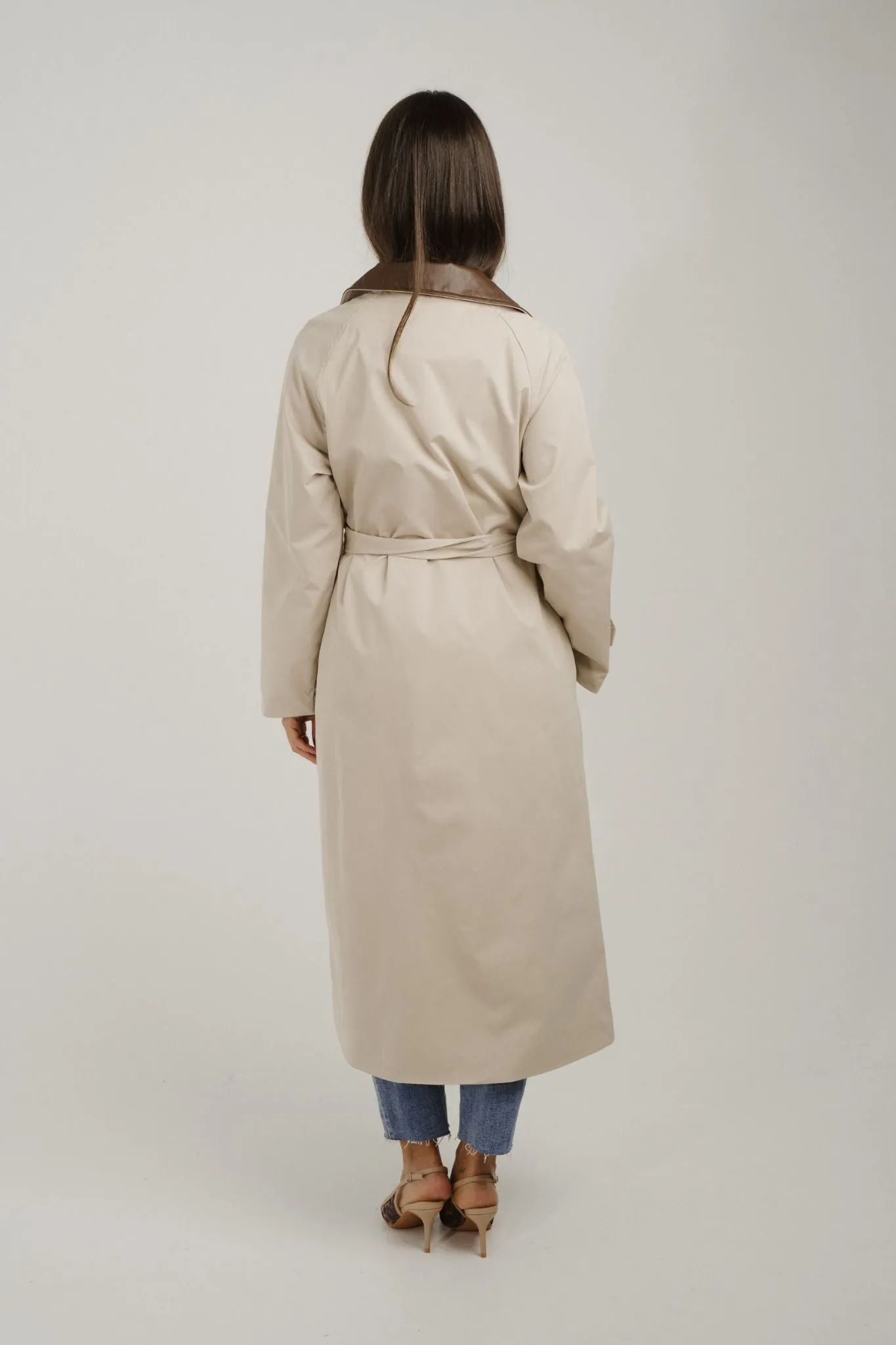 Caitlyn Longline Contrast Trench Coat In Beige