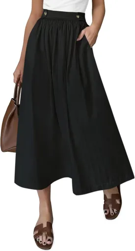 CFLONGE Women's 2025 Bohemian Long Skirts Flowy High Waist A Line Maxi Skirts for Women Summer Pleated Midi Skirt with Pocket