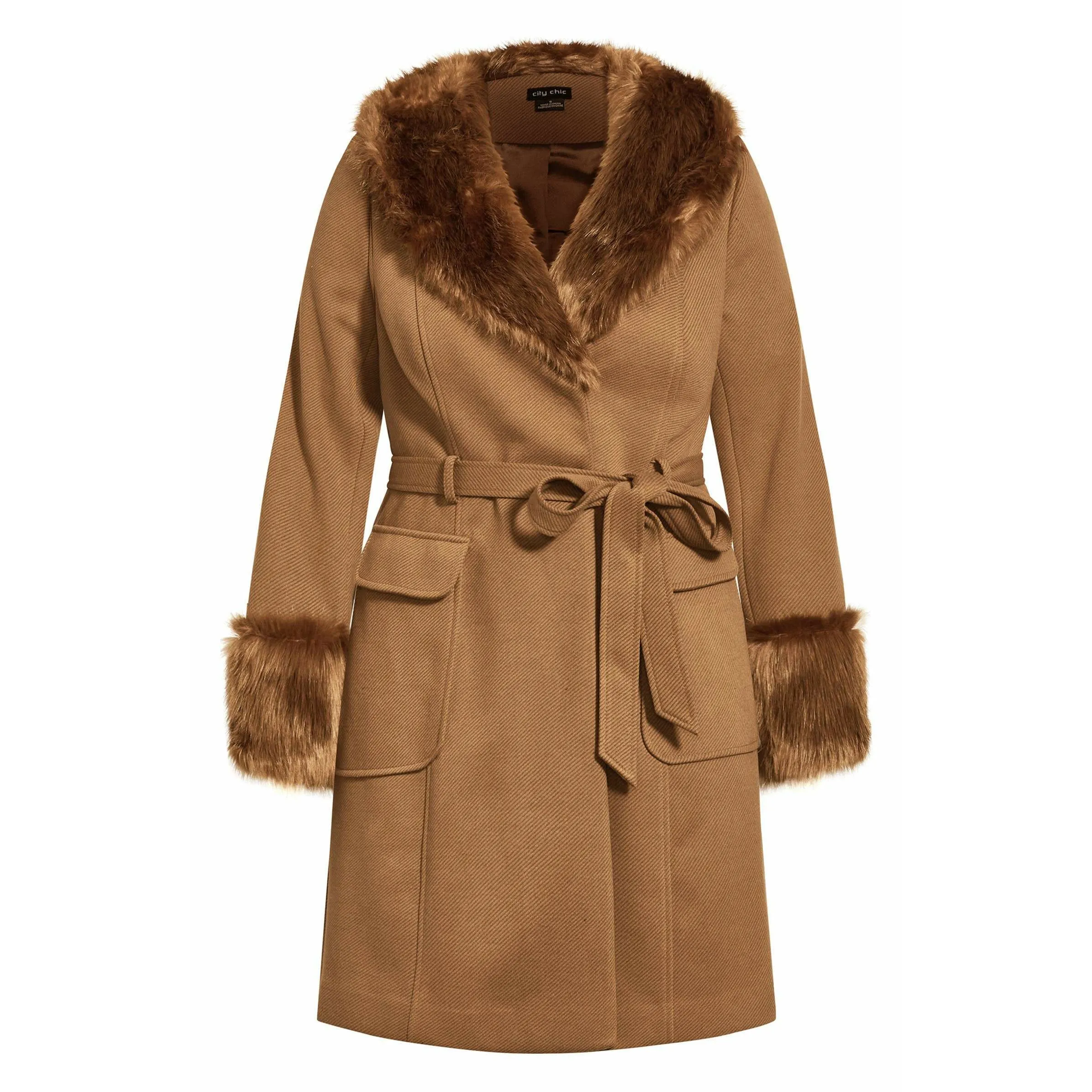 City Chic Make Me Blush Belted Coat