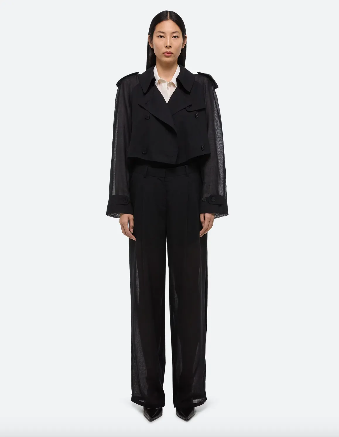 Cropped Trench Coat - Black