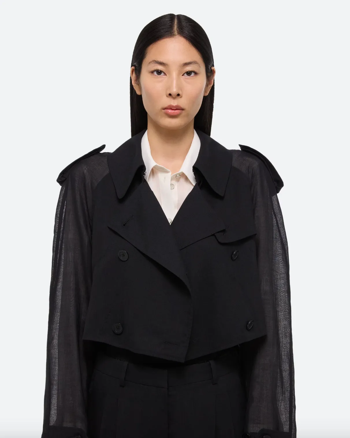 Cropped Trench Coat - Black