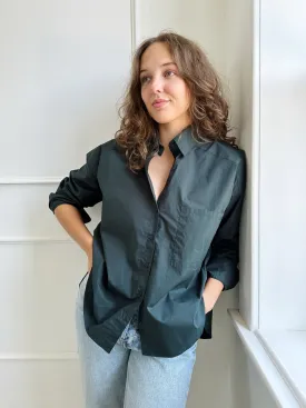 Curved Hem Poplin Button Up