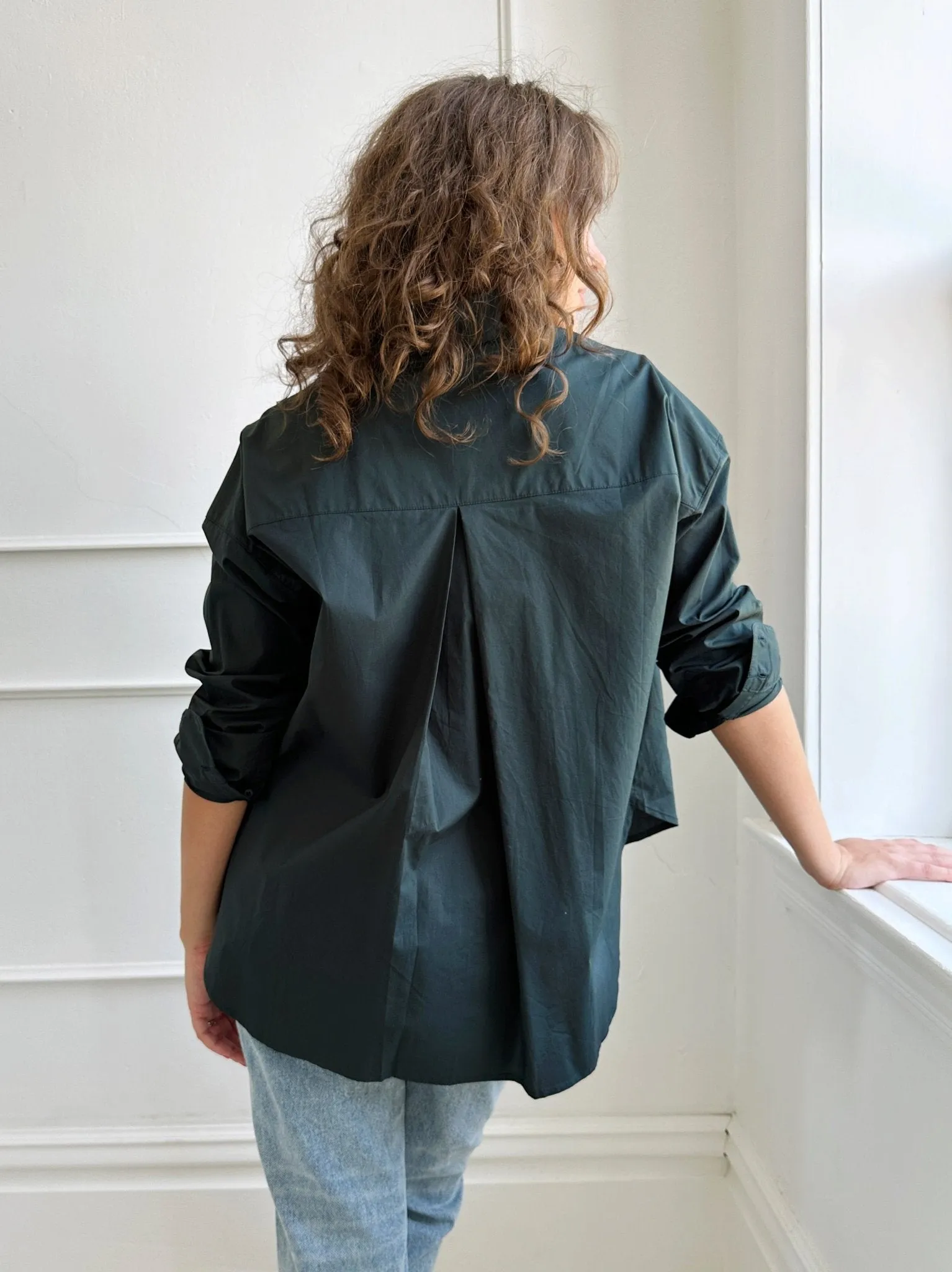 Curved Hem Poplin Button Up