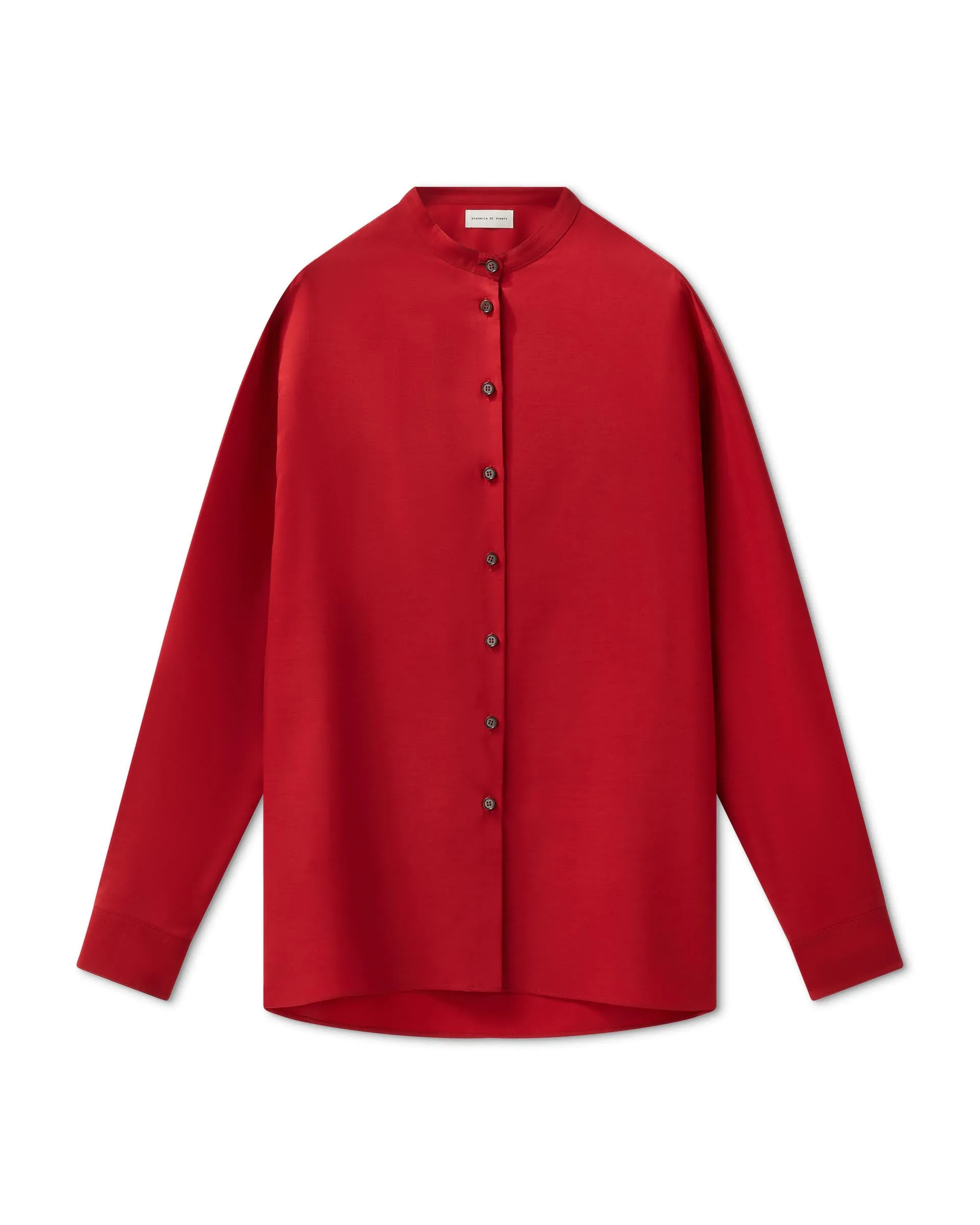 Daisy Shirt in Wool Silk Poplin, Deep Red