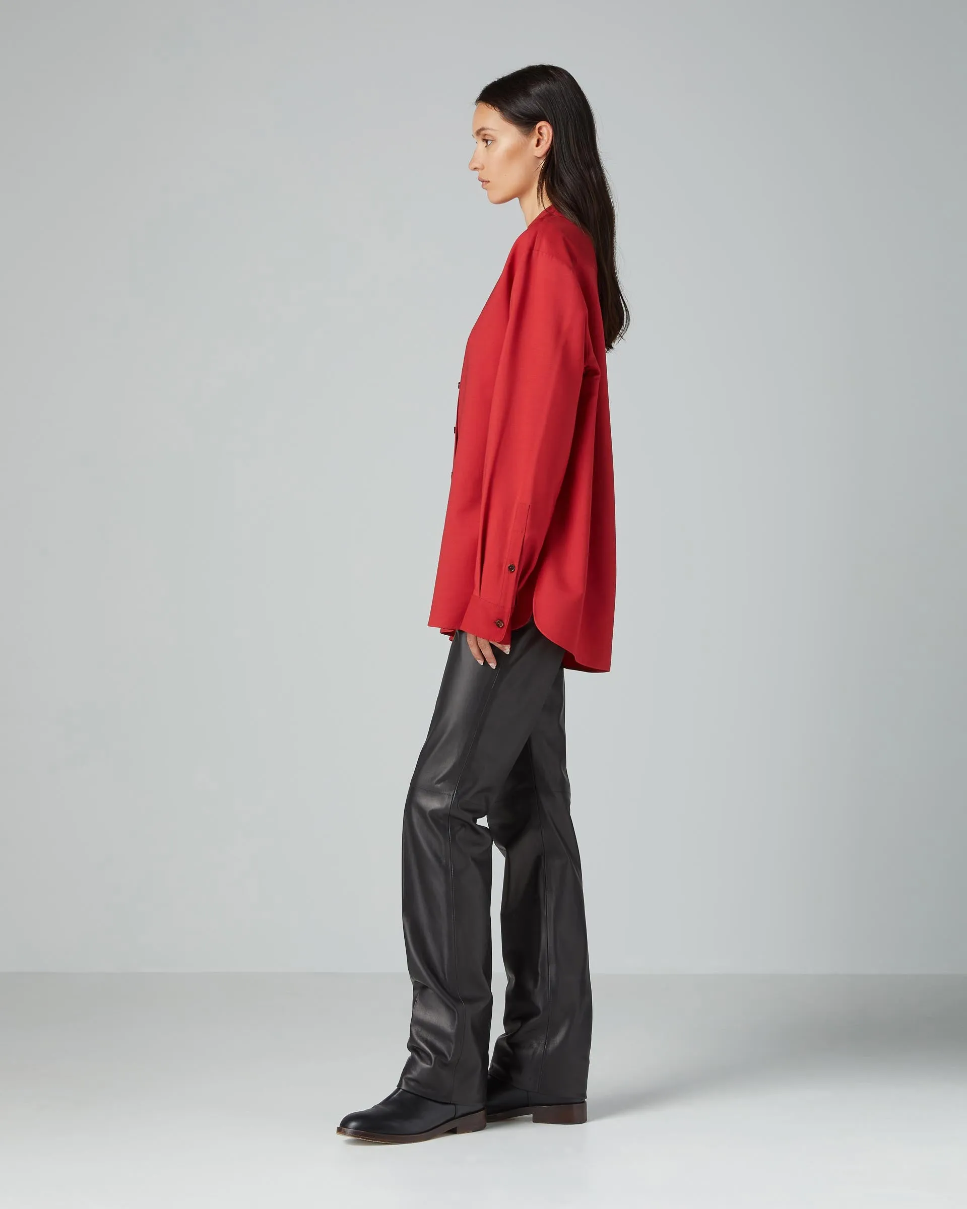 Daisy Shirt in Wool Silk Poplin, Deep Red