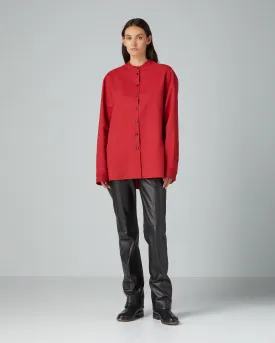Daisy Shirt in Wool Silk Poplin, Deep Red