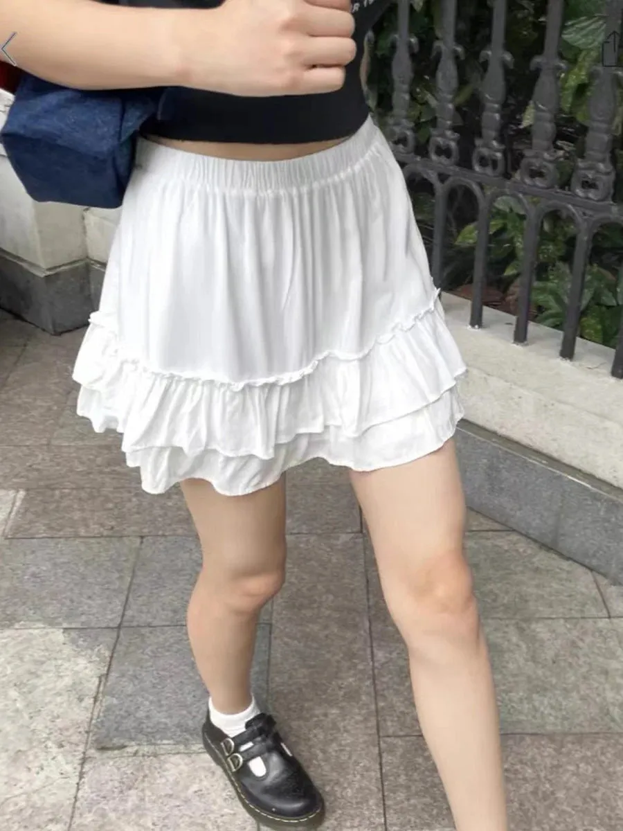 DressBetty - Solid Color Drawstring Fold High Waist Mini Skirt
